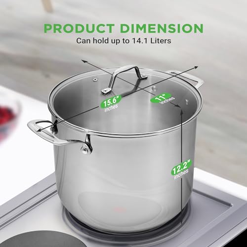 NutriChef Stainless Steel 15-Quart Stock Pot