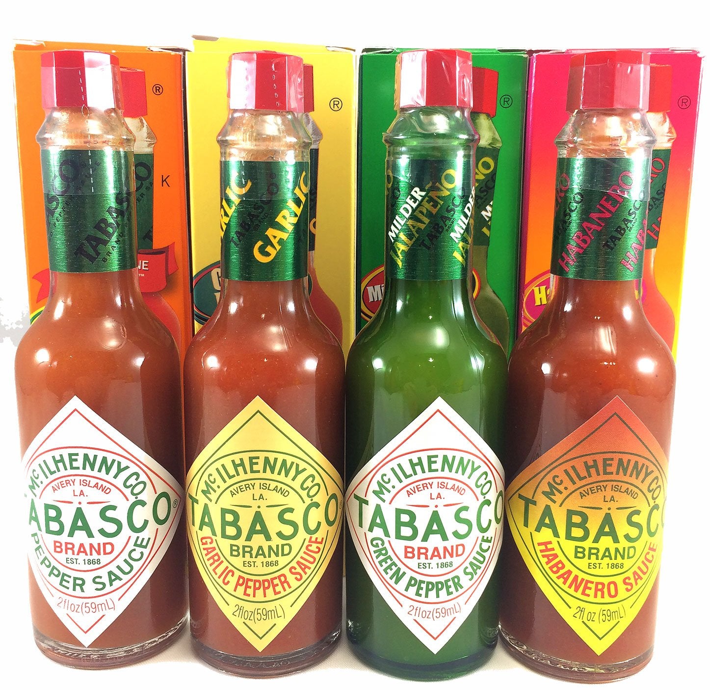 Tabasco Sauce Variety 4 Pack Original, Garlic, Green Pepper, Hababero