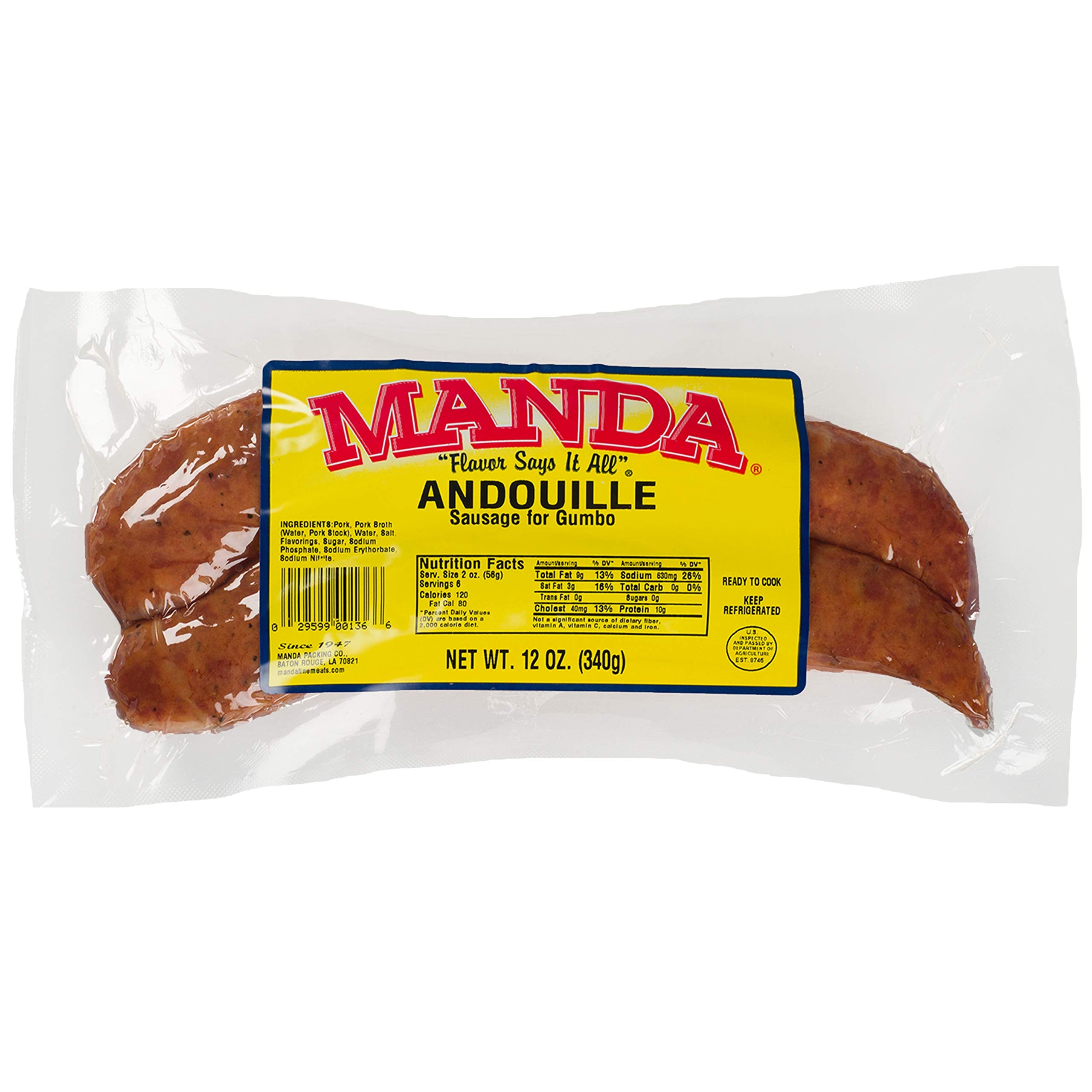 Manda Fine Meats Manda Andouille 12oz (3 Pack) 12 Ounce (Pack of 3)