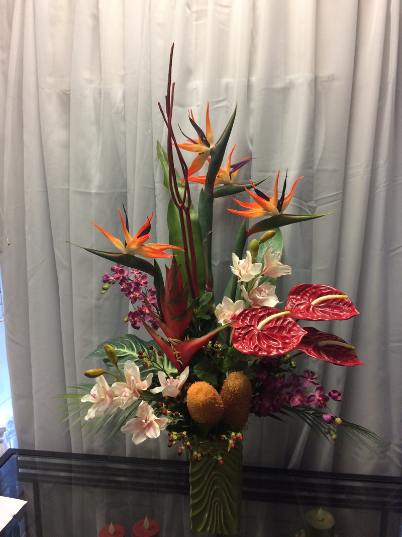 Tall Exotic Flower Arrangement with Bird of Paradise and Anthurium