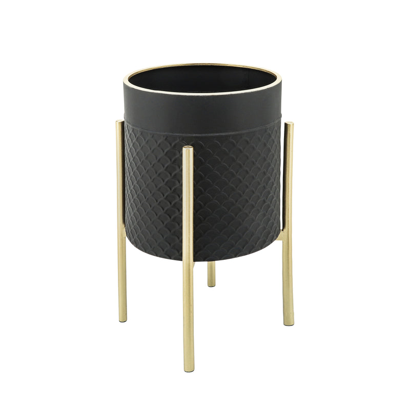 Set of 2 Scales Planter On Metal Stand, Blk/Gold