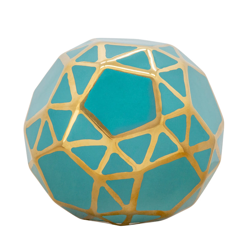 Ceramic Orb 6" Turquoise/Gold, Decorative Objects
