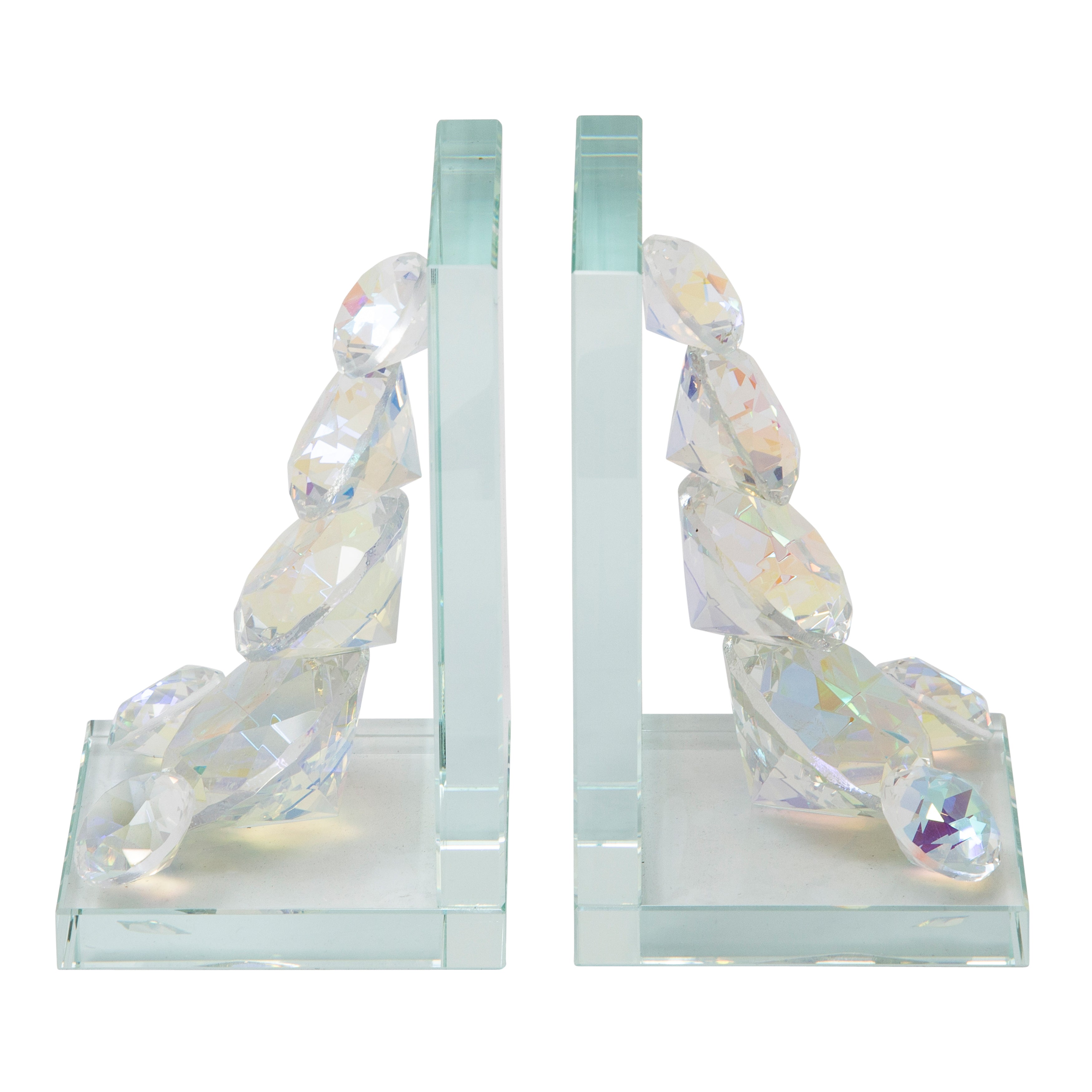 Set of 2 Crystal Diamond Bookends, Rainbow, Bookends