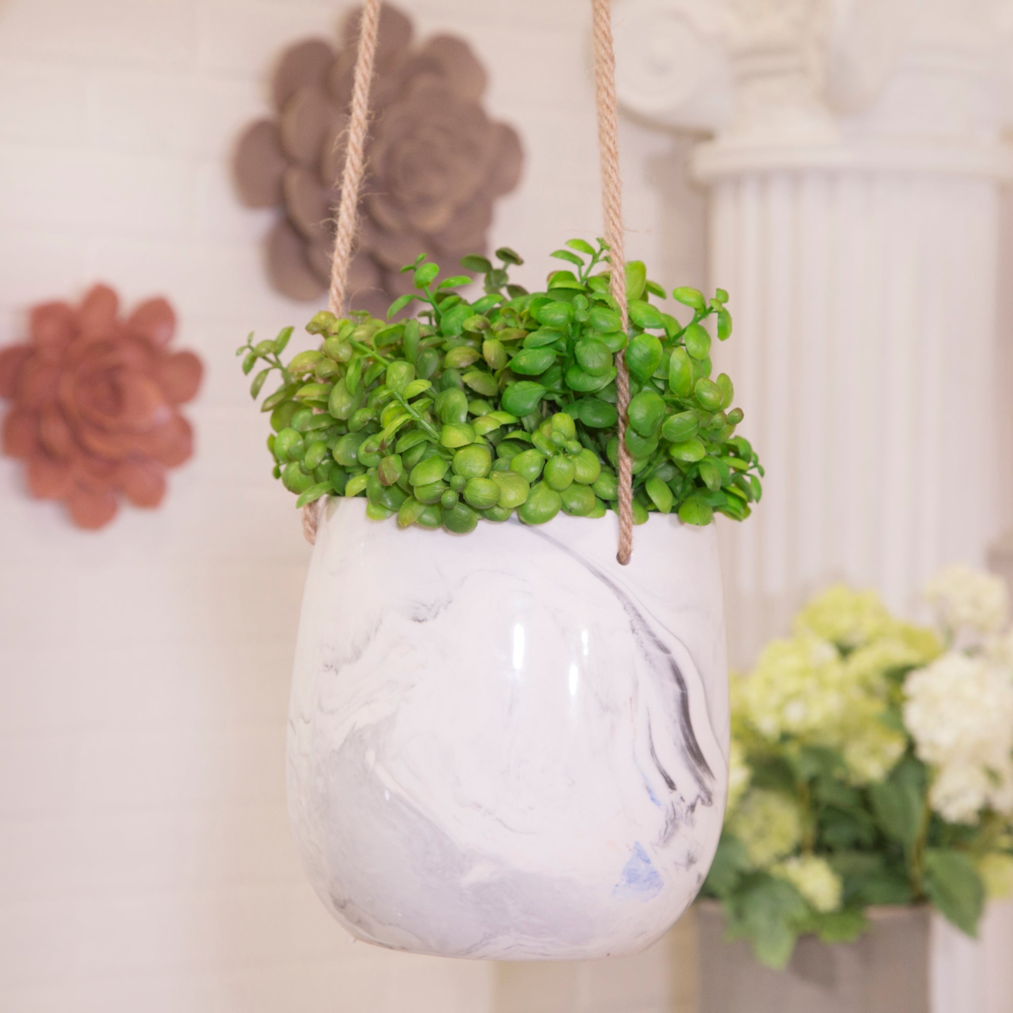 Hanging Gray Marble Planter, Planters