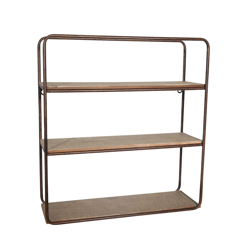 Metal / Wood 3 Tier Wall Shelf, Brown, Wall Storage