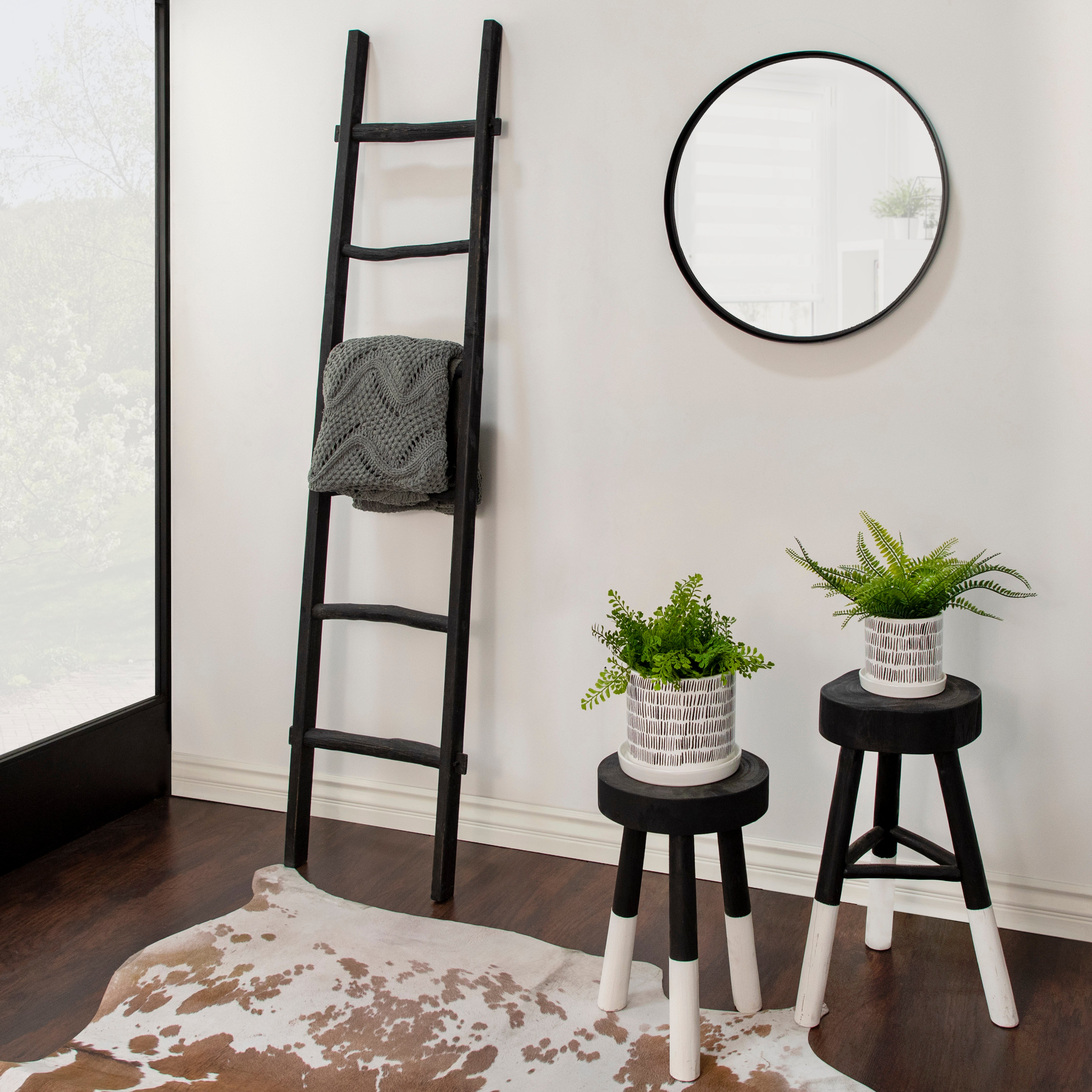 Wooden, Decorative 76" Ladder, Black, Storage