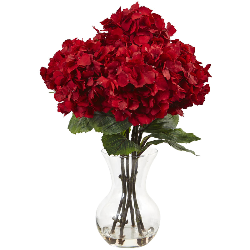 Red Hydrangea with Vase Flower Arrangement