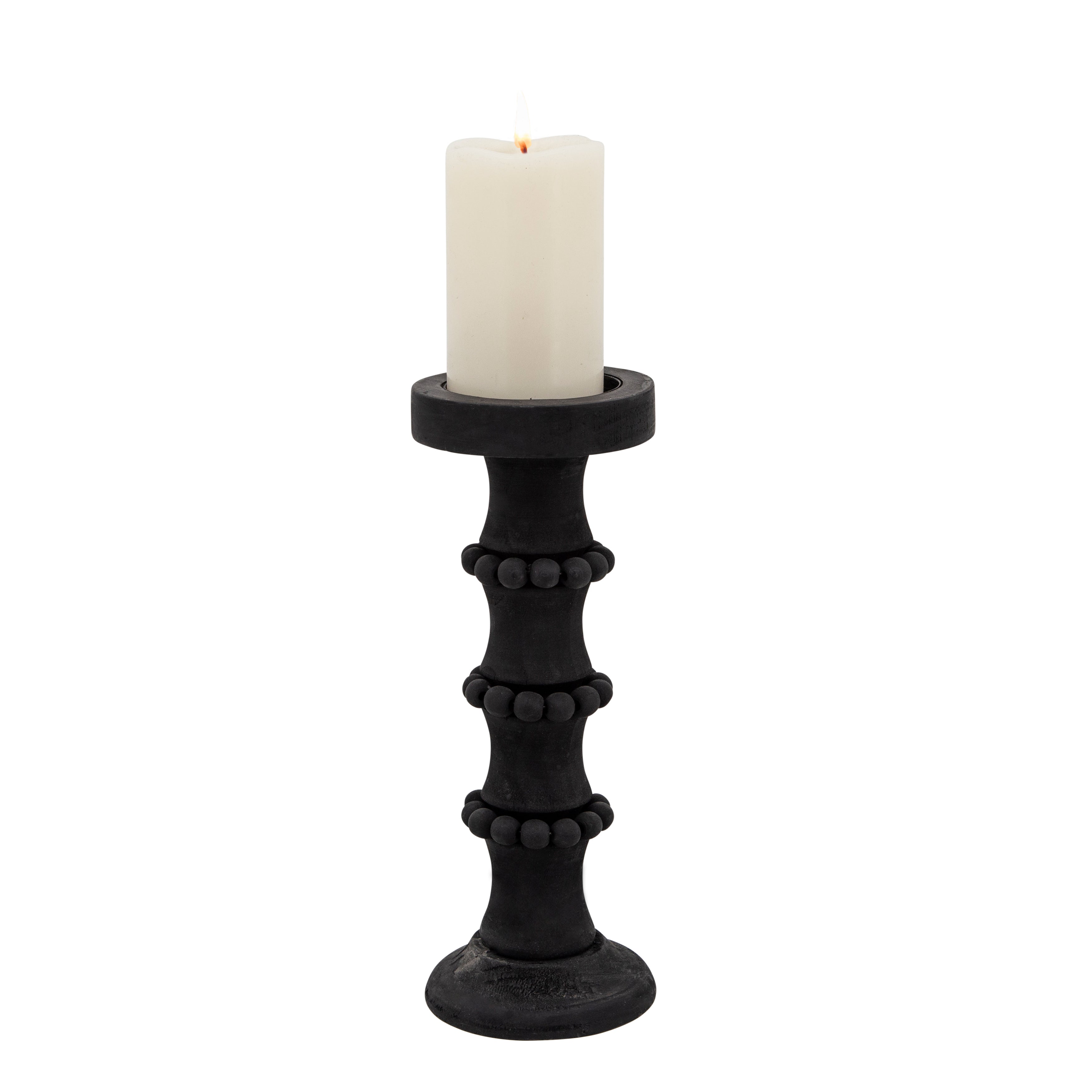 Wood, 13" Antique Style Candle Holder, Black, Candle Holders and Tealights