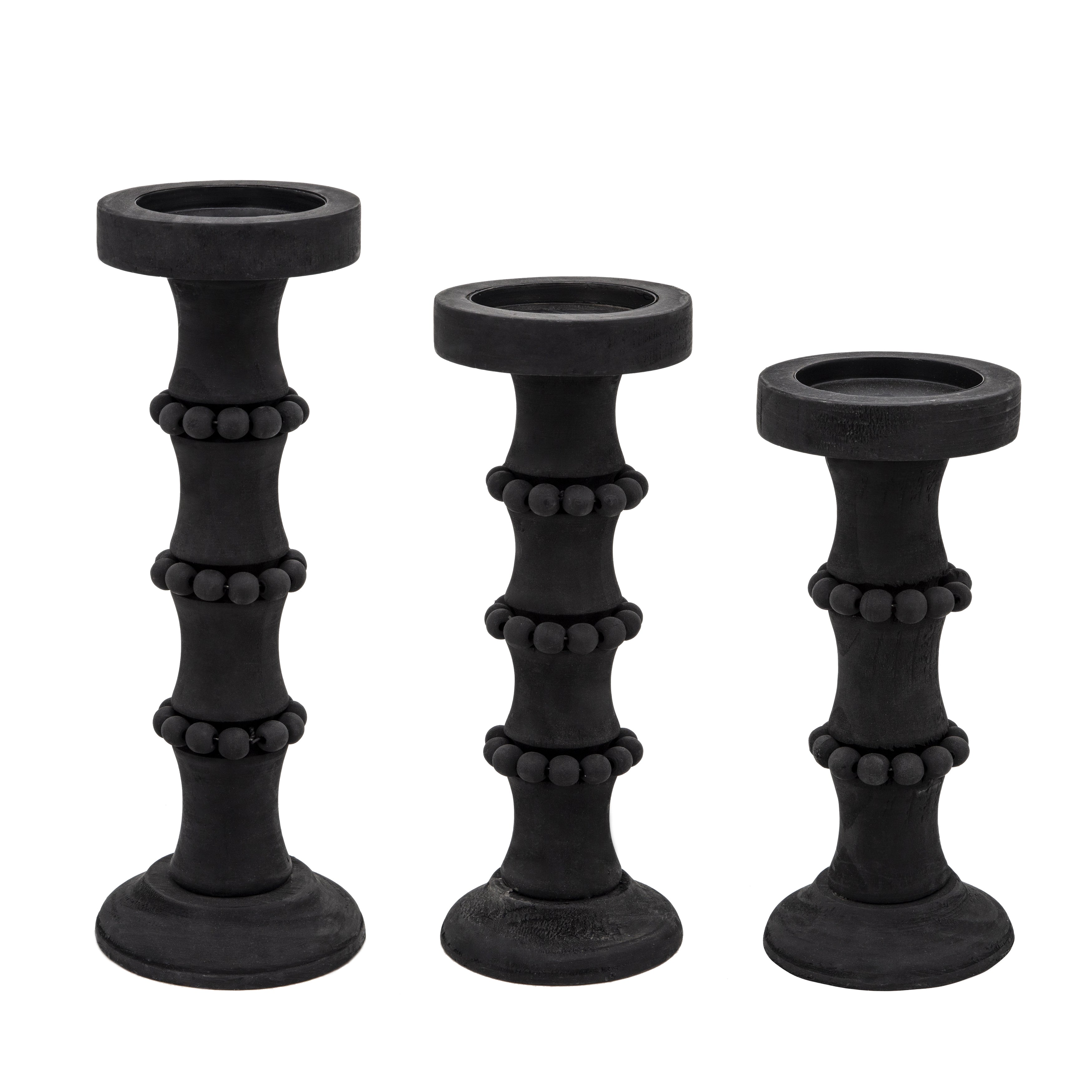 Wood, 13" Antique Style Candle Holder, Black, Candle Holders and Tealights