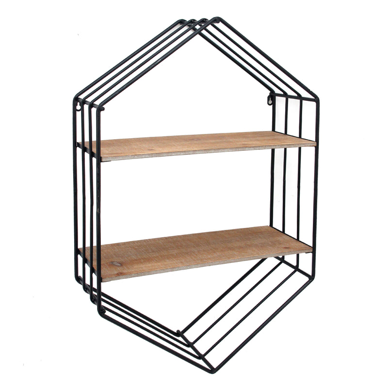20" Hexagon Shelf, Brown/Black, Wall Storage