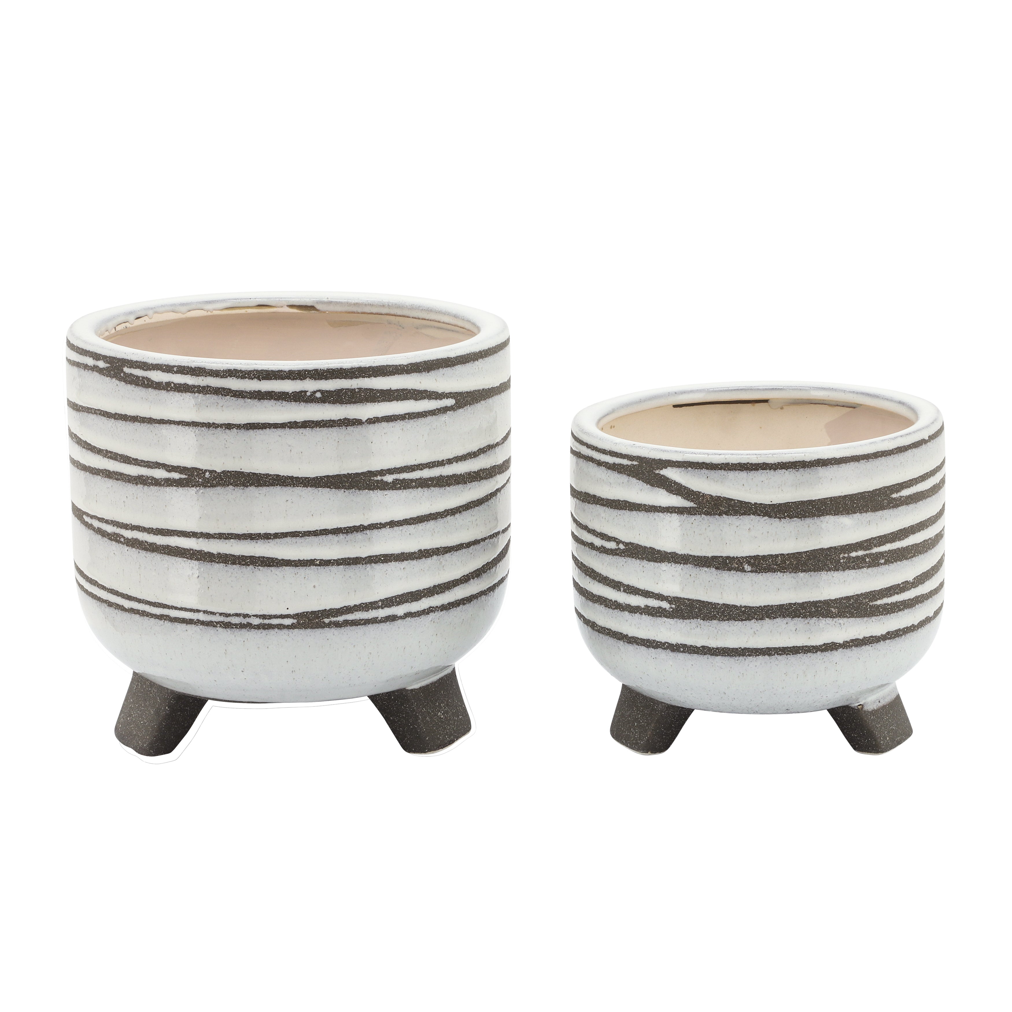 Set of 2 Ceramic Footed Planters, White, Planters