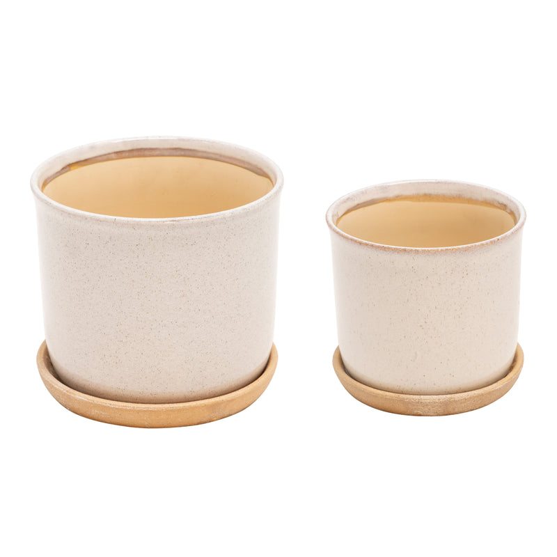Set of 2 Planters with Saucer, Beige, Planters
