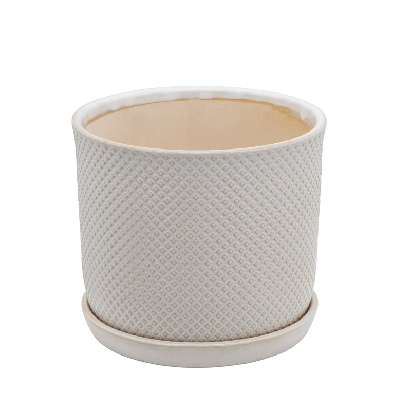 Set of 2 Square Dot Planters with Saucer, Beige