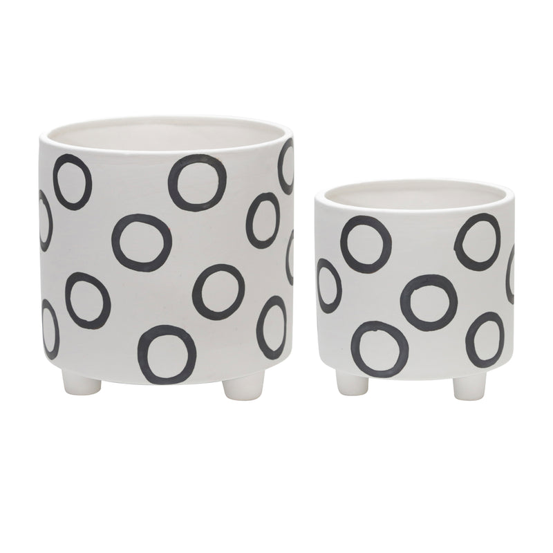 Set of 2 Footed Planters with Circles, Ivory, Planters