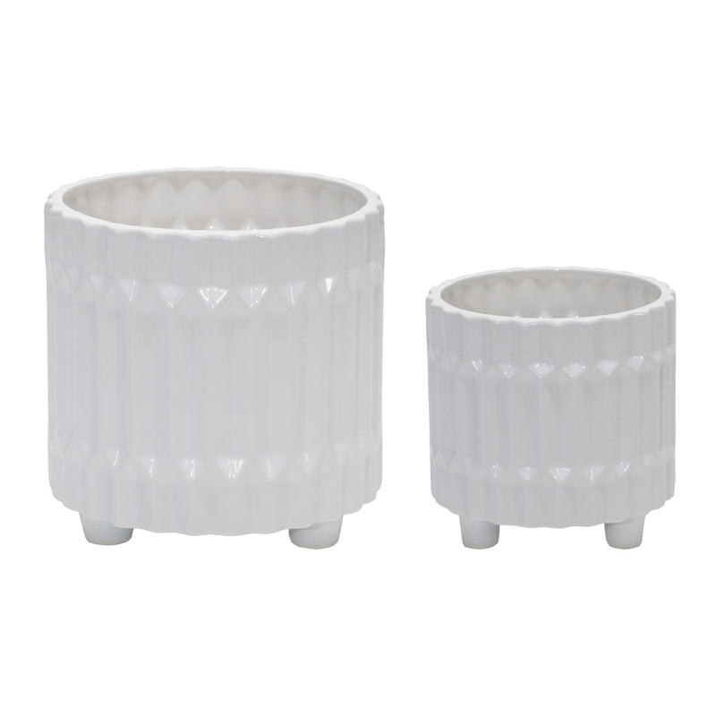 Set of 2 Fluted Planters with Feet, White, Planters