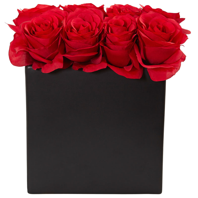 Red Roses Arrangement in Black Vase