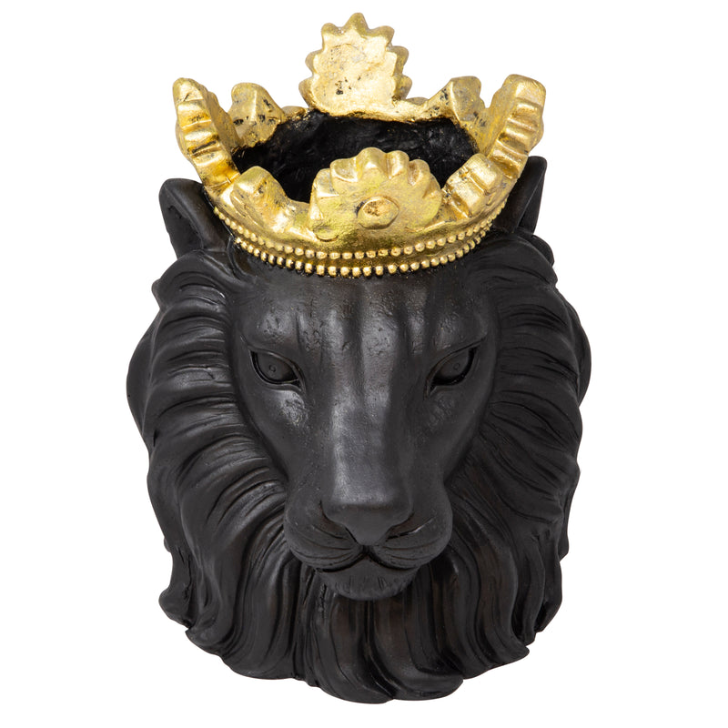 9" Lion with Crown, Black, Planters