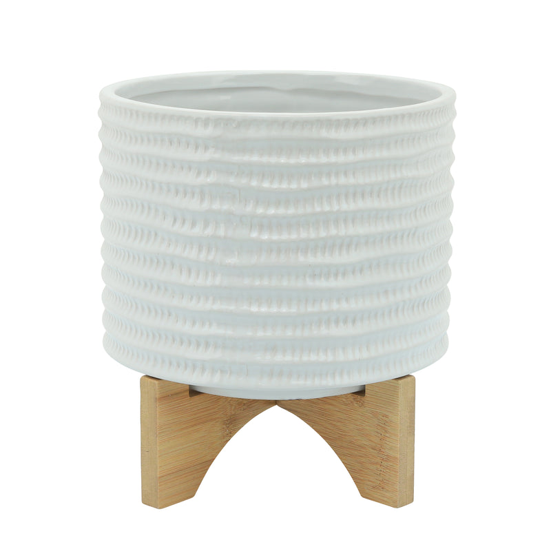 8" Textured Planter with Stand, White, Planters