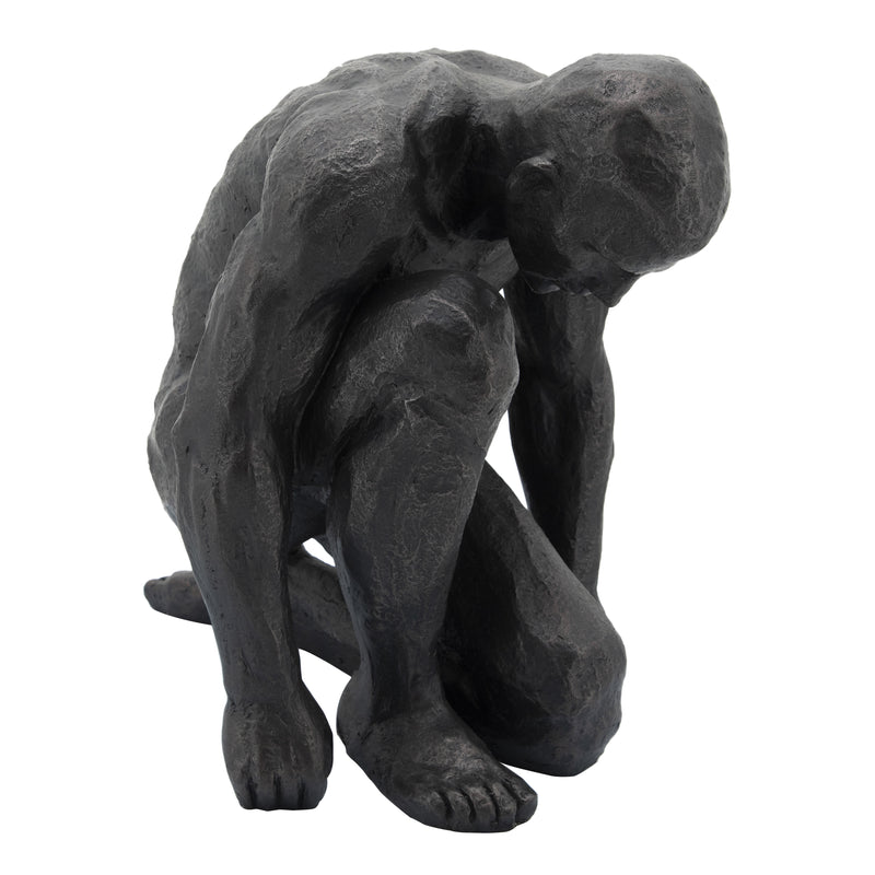 16" Kneeling Man, Black, Sculptures