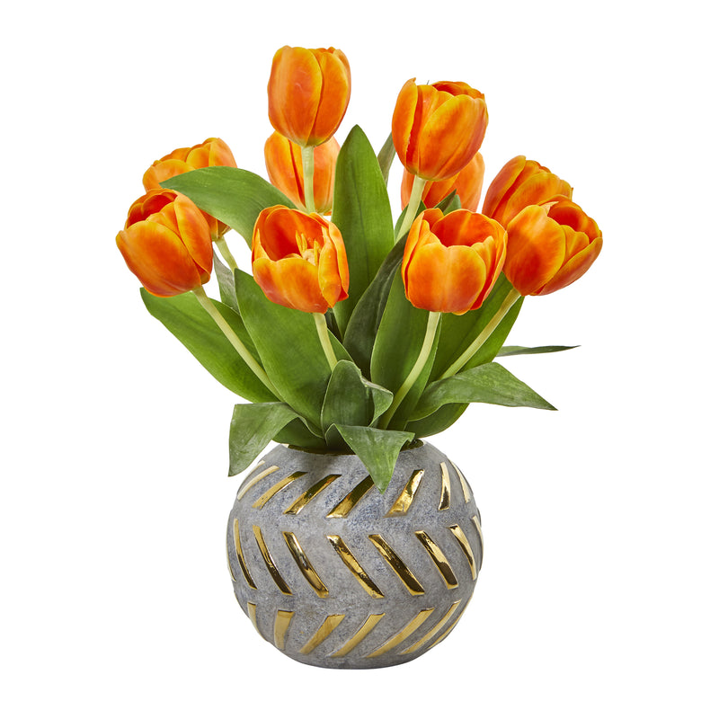 Orange Tulip Artificial Arrangement in Vase