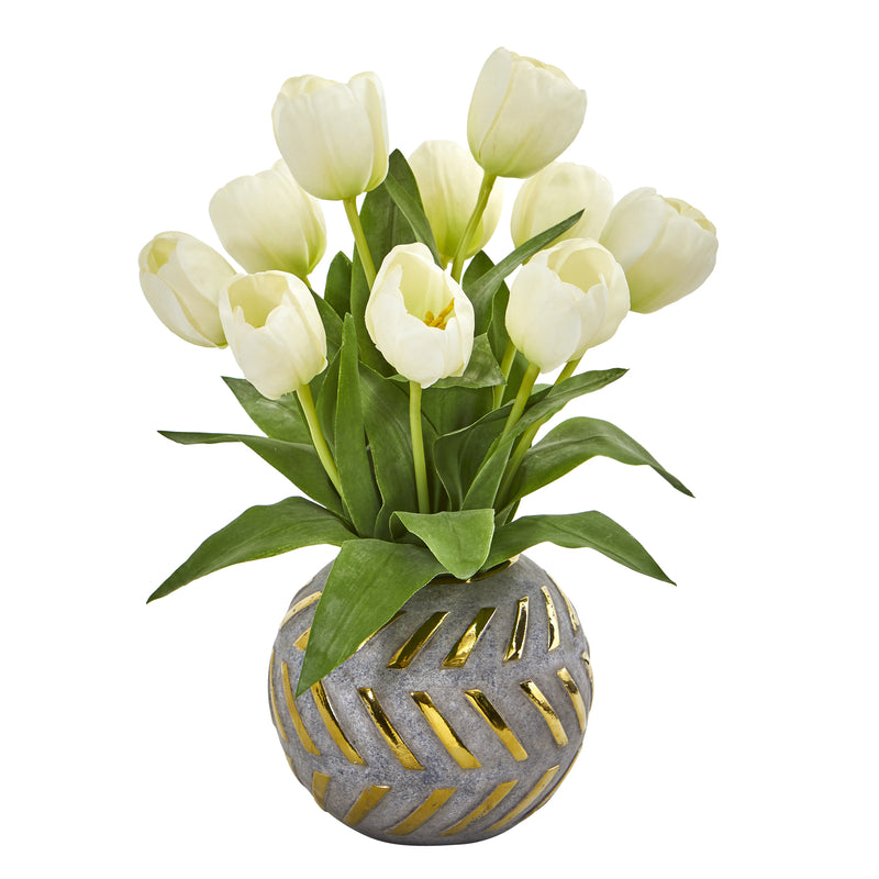 White Tulip Artificial Arrangement in Vase