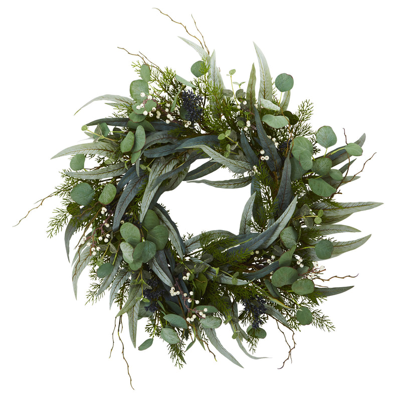 24" Eucalyptus and Mixed Greens Artificial Wreath