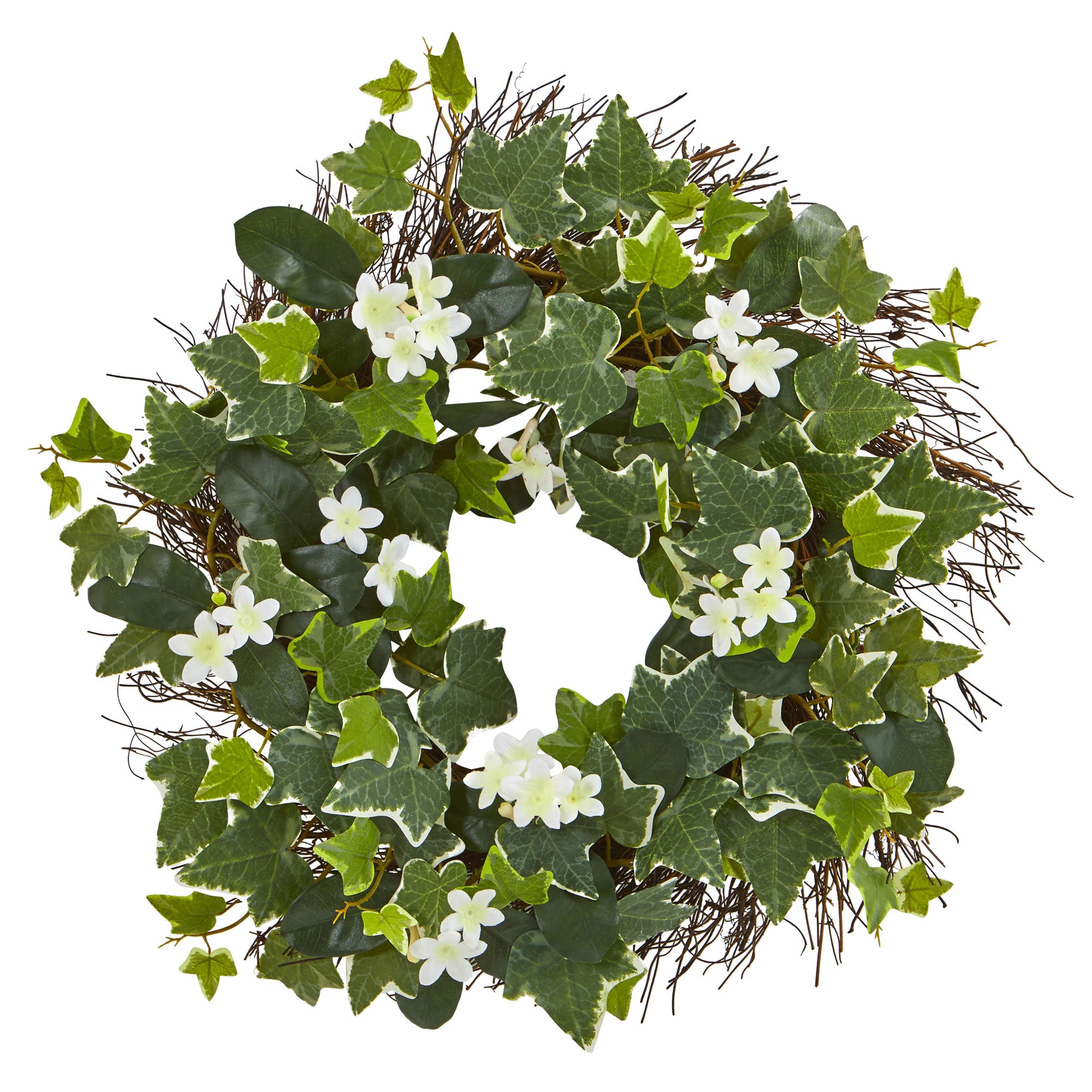 20" Variegated Sage Ivy and Stephanotis Artificial Wreath