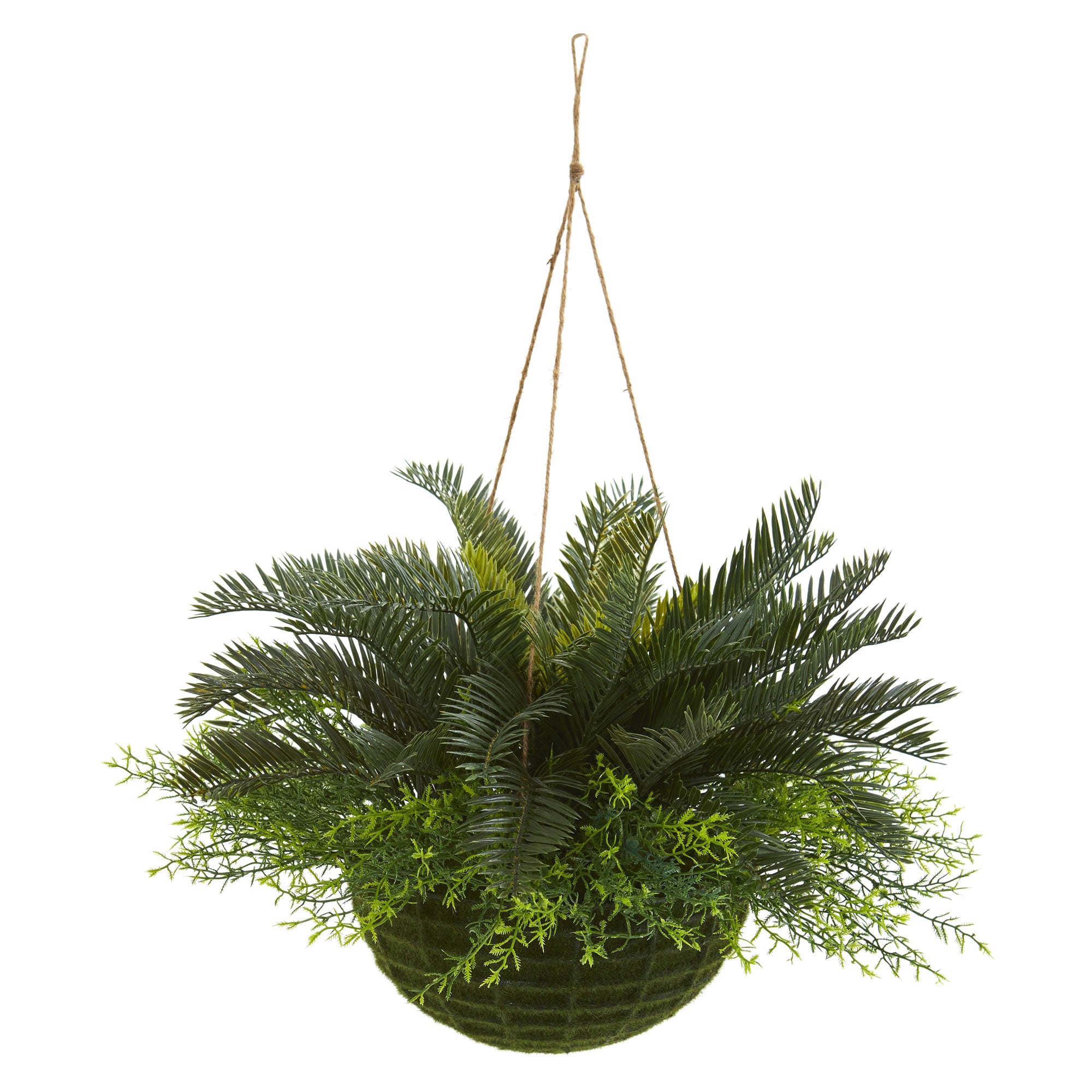 Cycas Artificial Plant in Mossy Hanging Basket