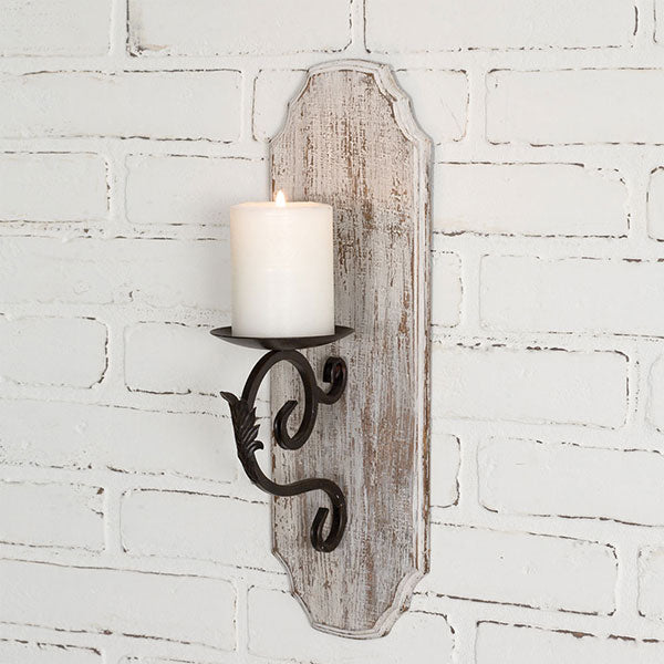 White wood pillar candle sconce