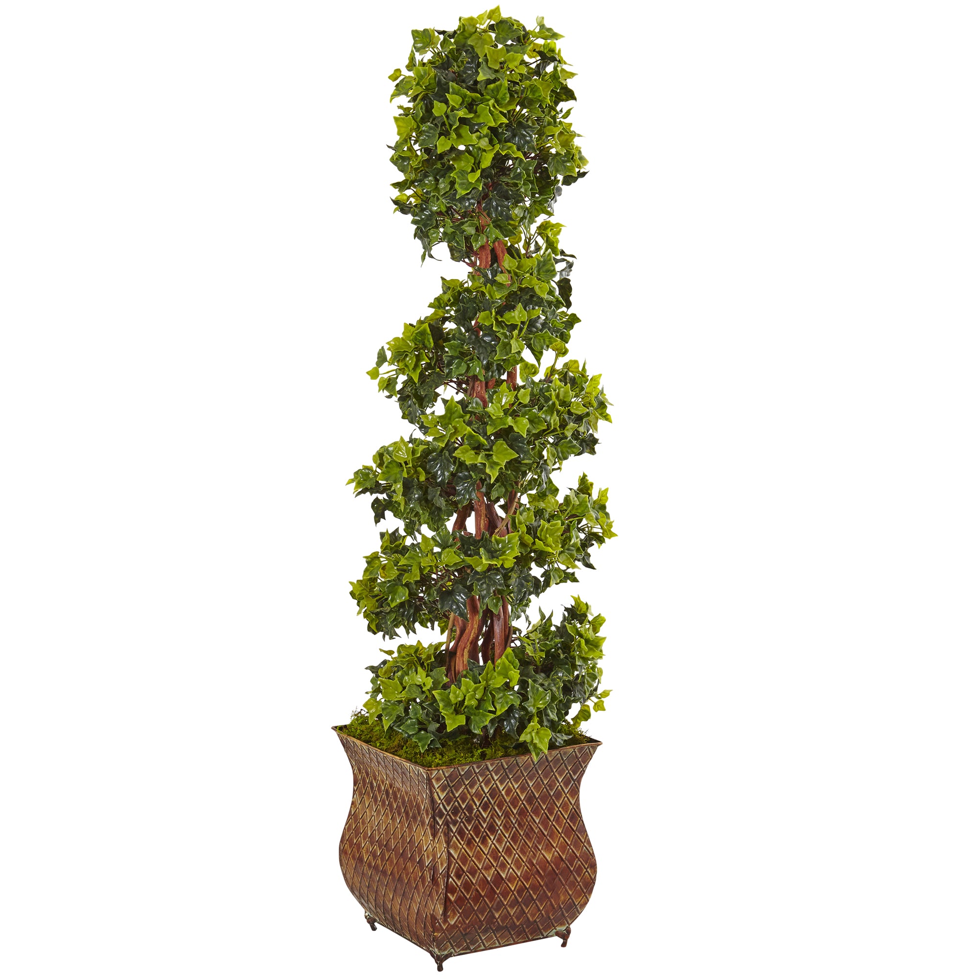 4" English Ivy Spiral Tree in Metal Planter UV Resistant (Indoor/Outdoor)