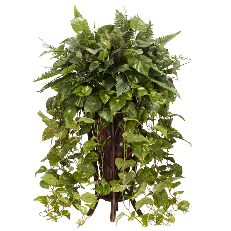 Vining Mixed Greens with Decorative Stand Silk Plant