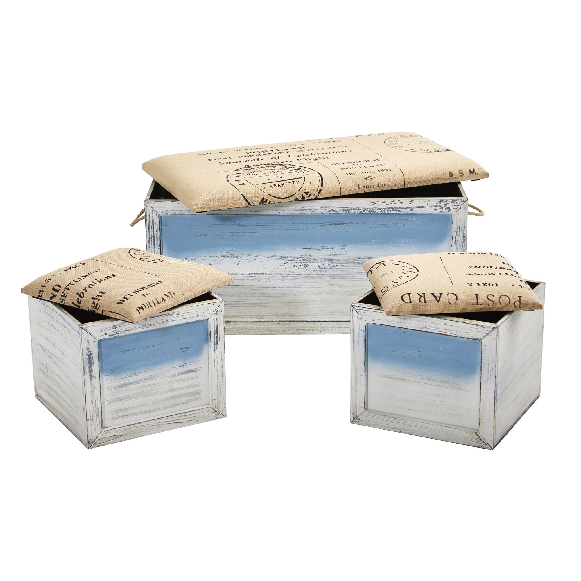 Ocean Breeze Storage Boxes, Bench and Seating Set (Set of 3)