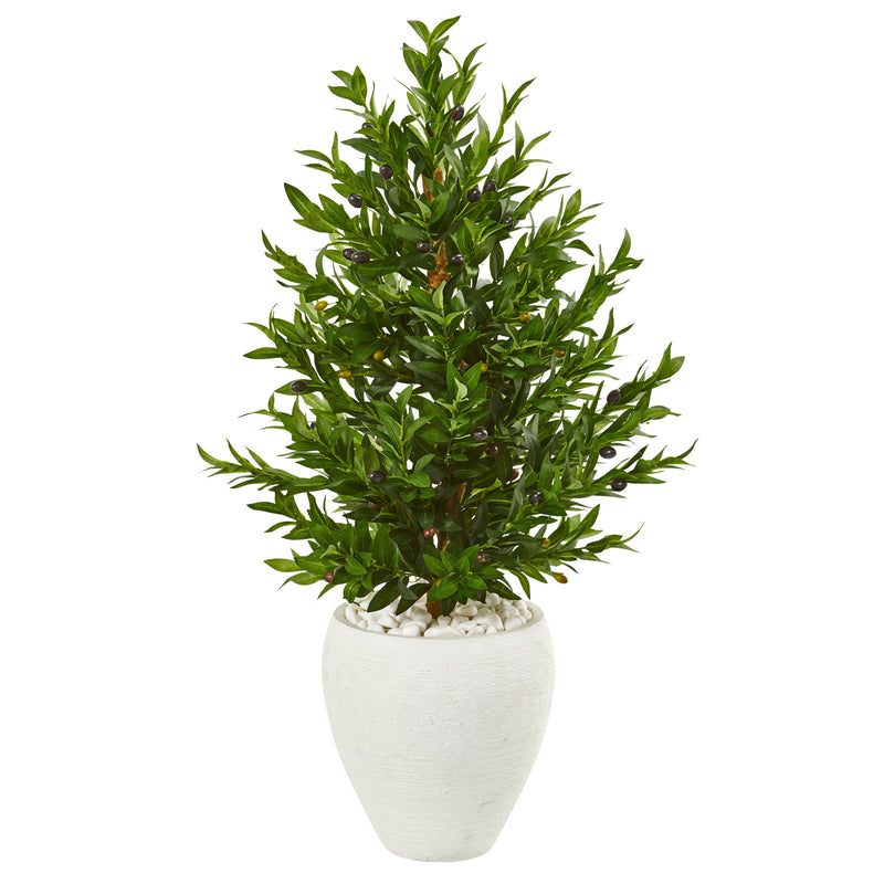 3.5" Olive Cone Topiary Artificial Tree in White Planter