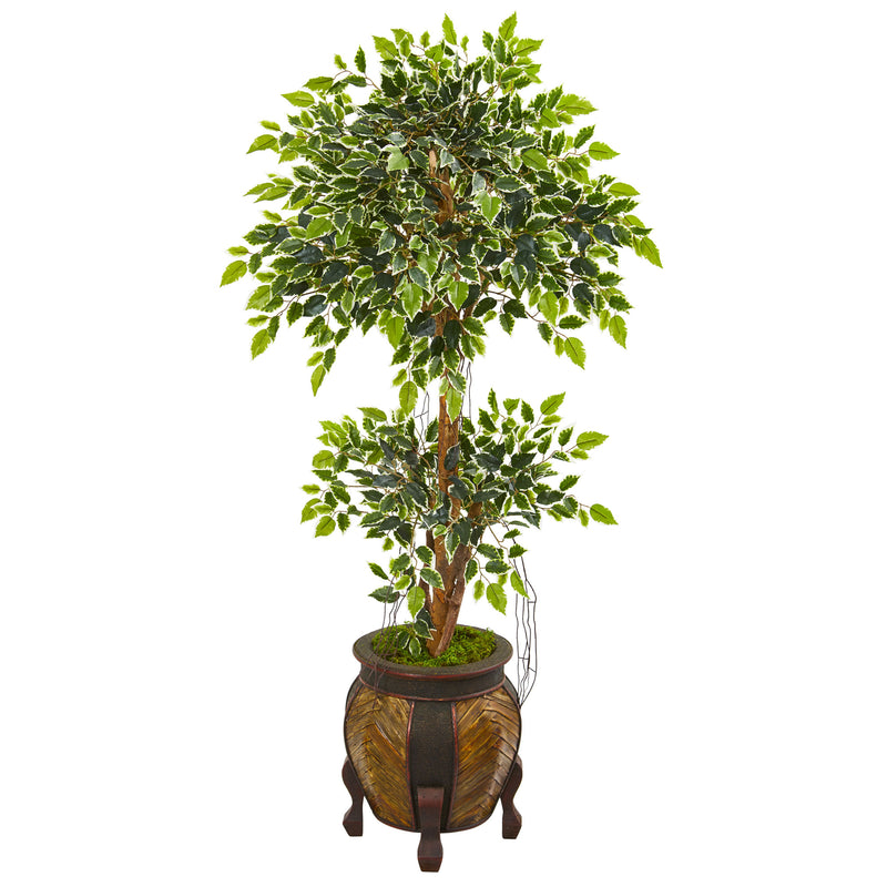 59" Variegated Ficus Artificial Tree in Decorative Planter