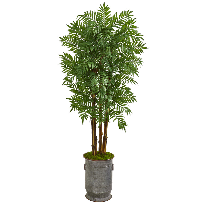 76" Parlour Artificial Palm Tree in Copper Trimmed Metal Planter