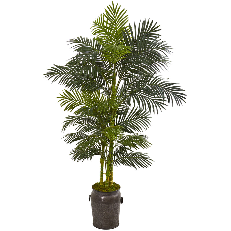 7" Golden Cane Artificial Palm Tree in Decorative Planter