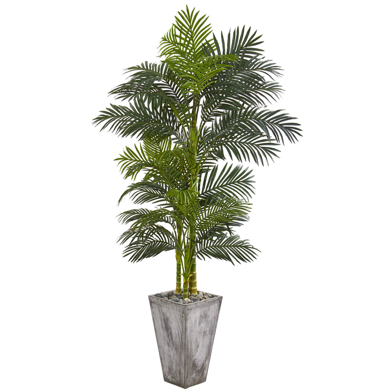 7" Golden Cane Artificial Palm Tree in Cement Planter