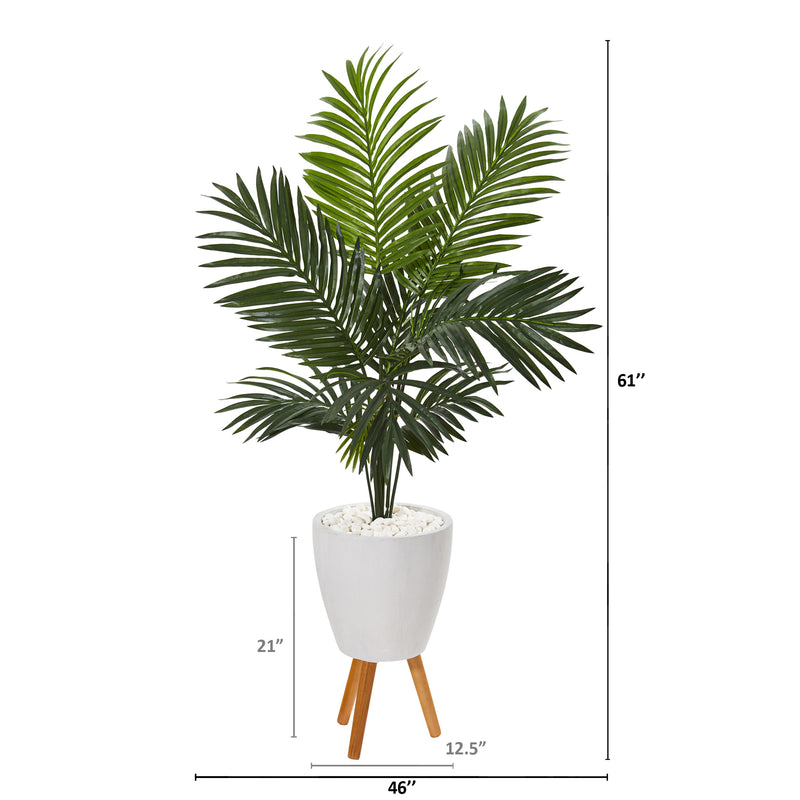 61" Paradise Palm Artificial Tree in White Planter with Stand
