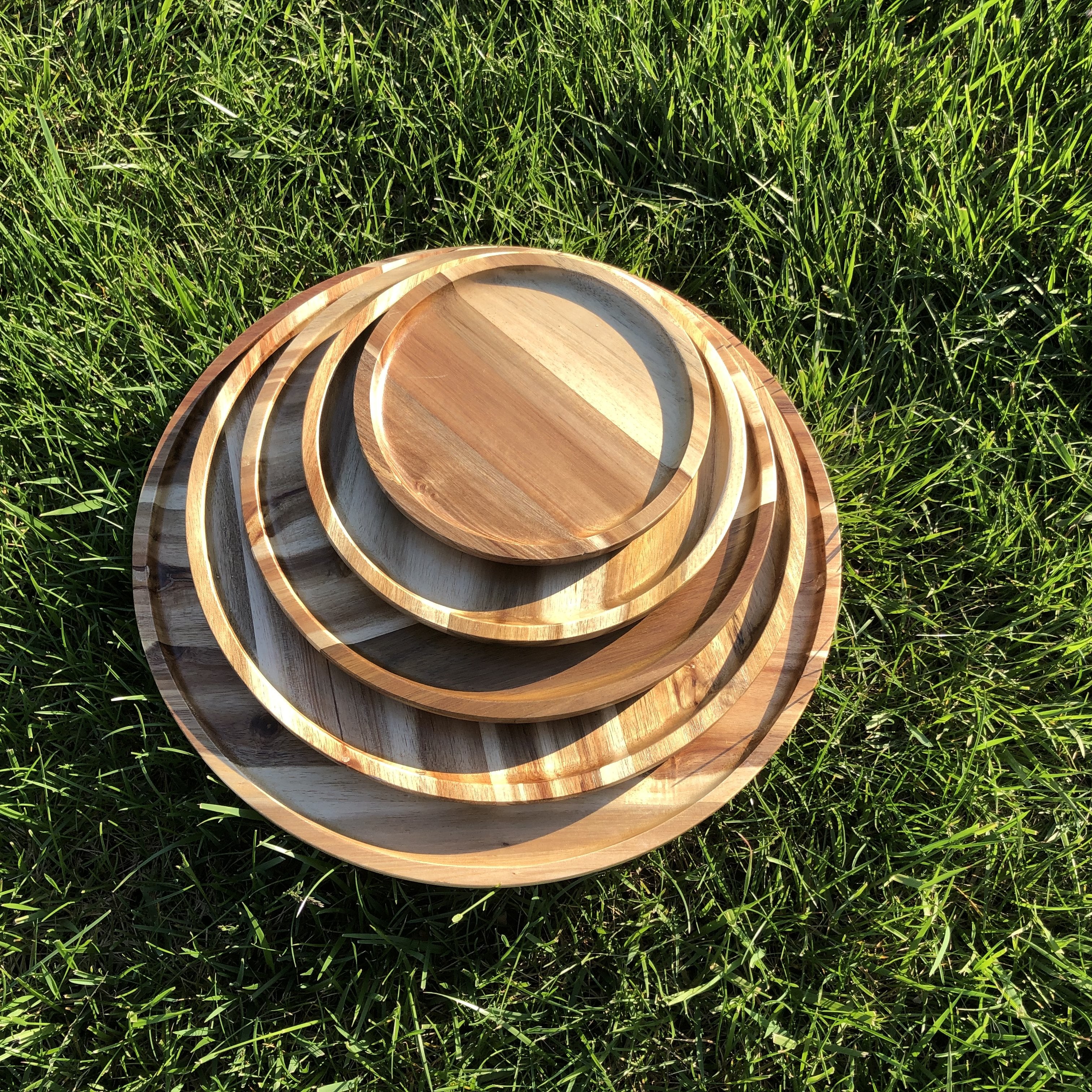 Set of 3 Acacia 10" Round Platters