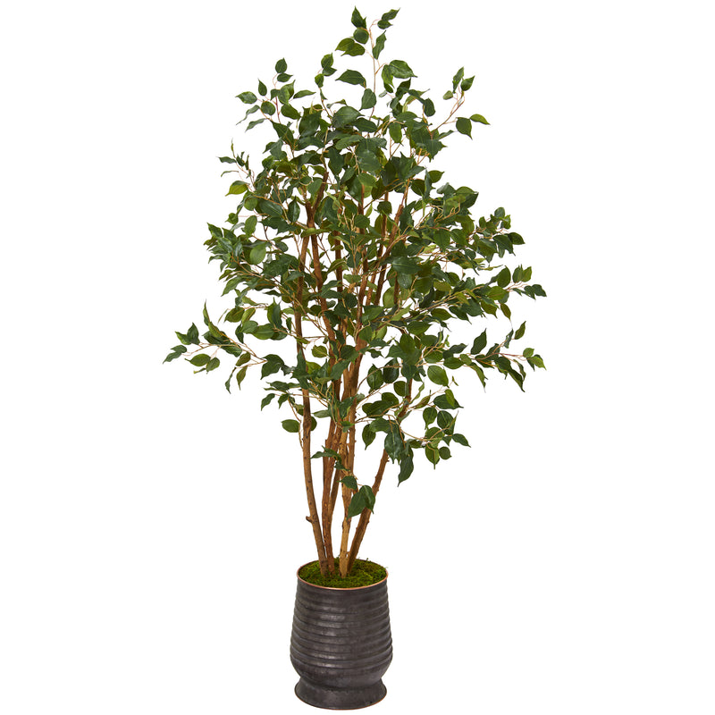 4.5" Ficus Artificial Tree in Ribbed Metal Planter
