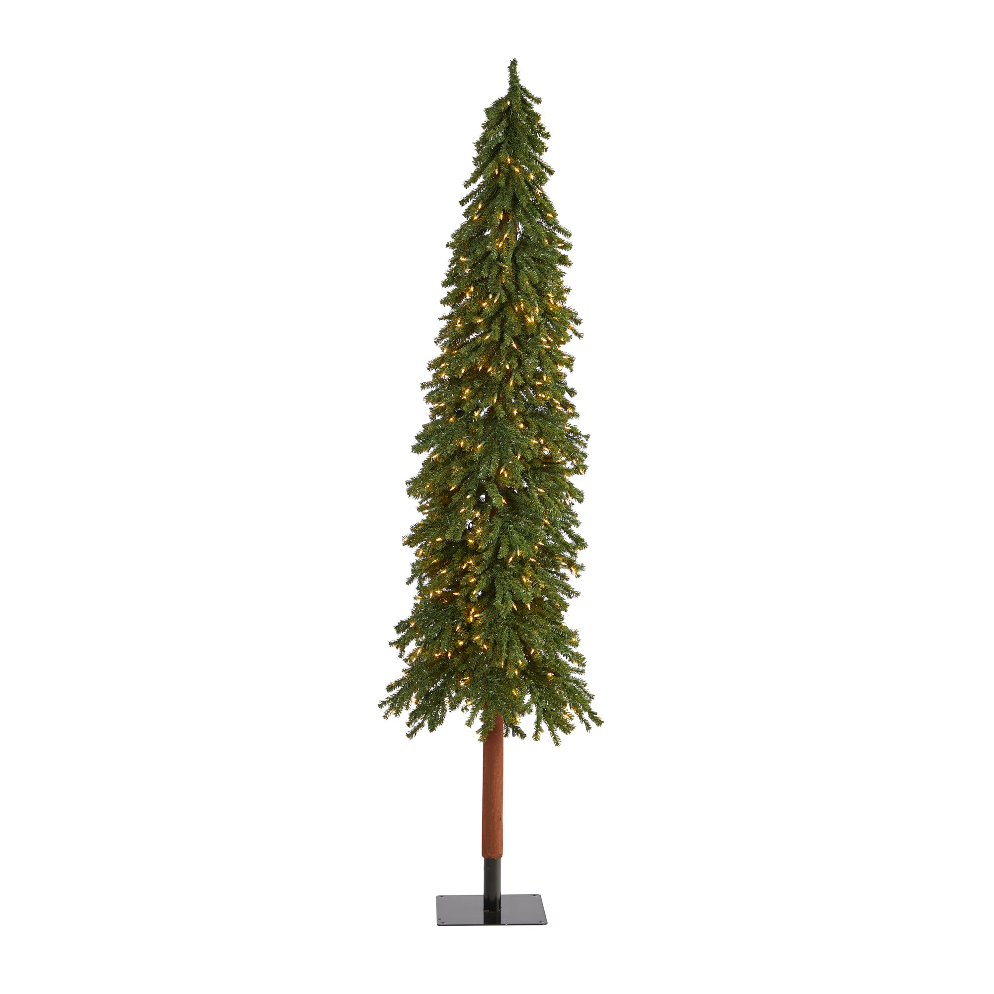8' Grand Alpine Artificial Christmas Tree with 500 Clear Lights and 1051 Bendable Branches on Natural Trunk