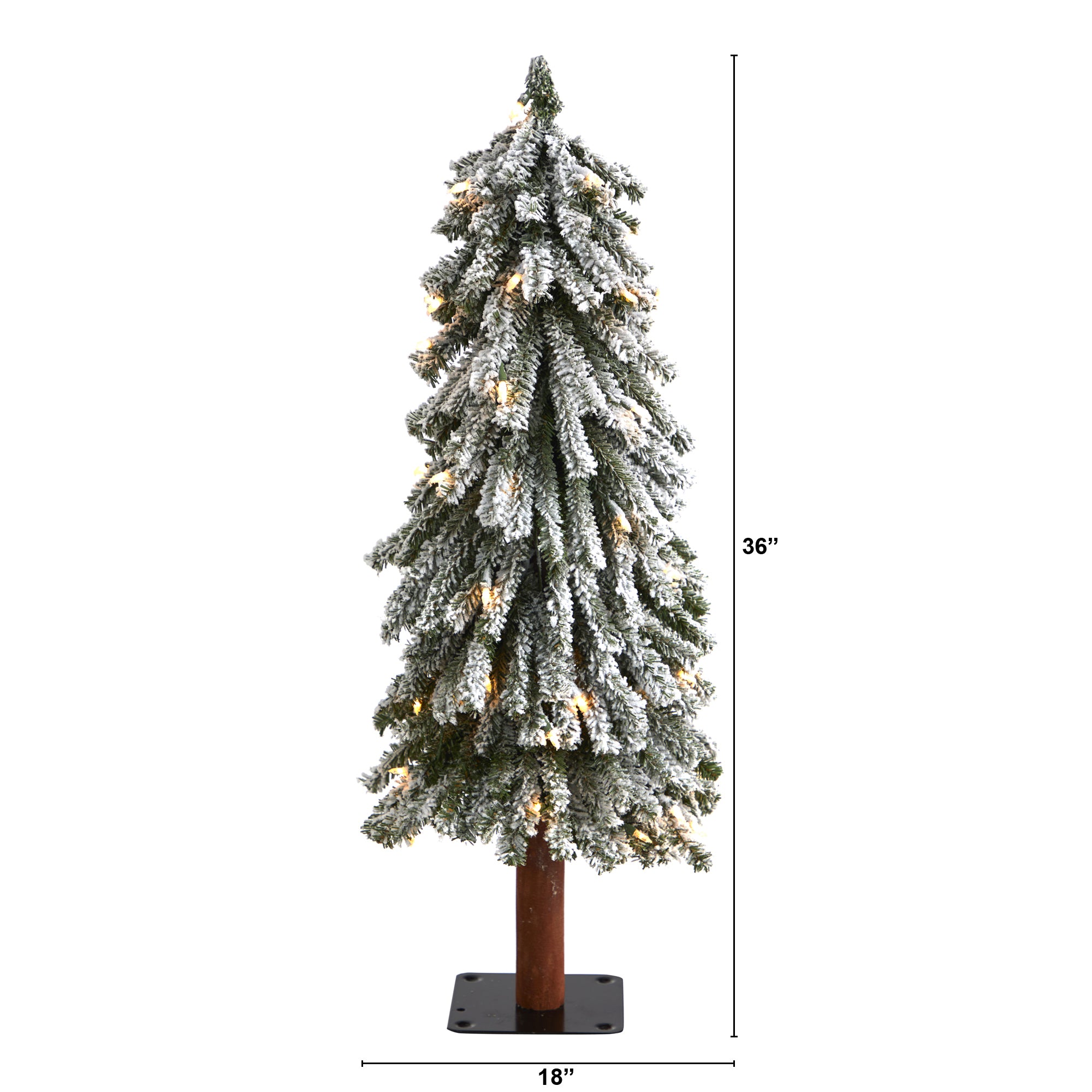 3' Flocked Grand Alpine Artificial Christmas Tree with 50 Clear Lights and 193 Bendable Branches on Natural Trunk