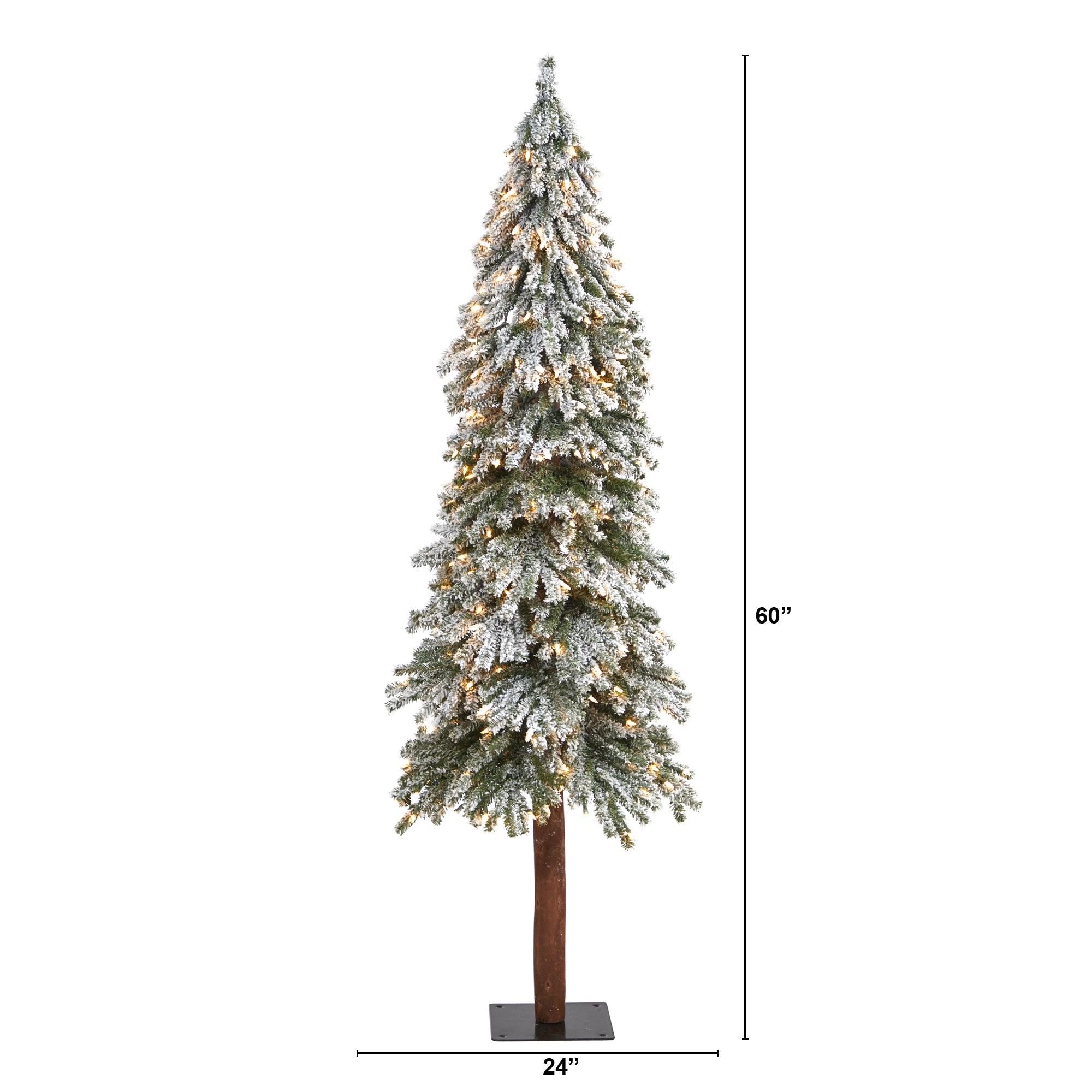 6' Flocked Grand Alpine Artificial Christmas Tree with 300 Clear Lights and 601 Bendable Branches on Natural Trunk