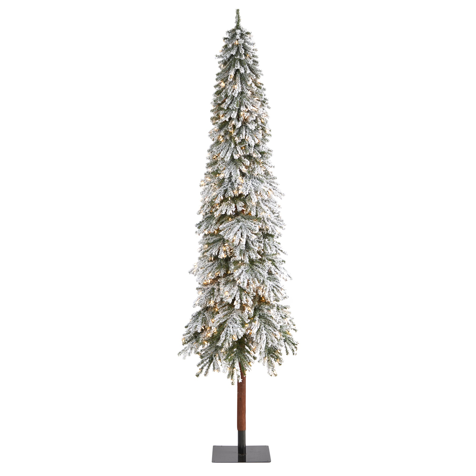 9' Flocked Grand Alpine Artificial Christmas Tree with 600 Clear Lights and 1183 Bendable Branches on Natural Trunk