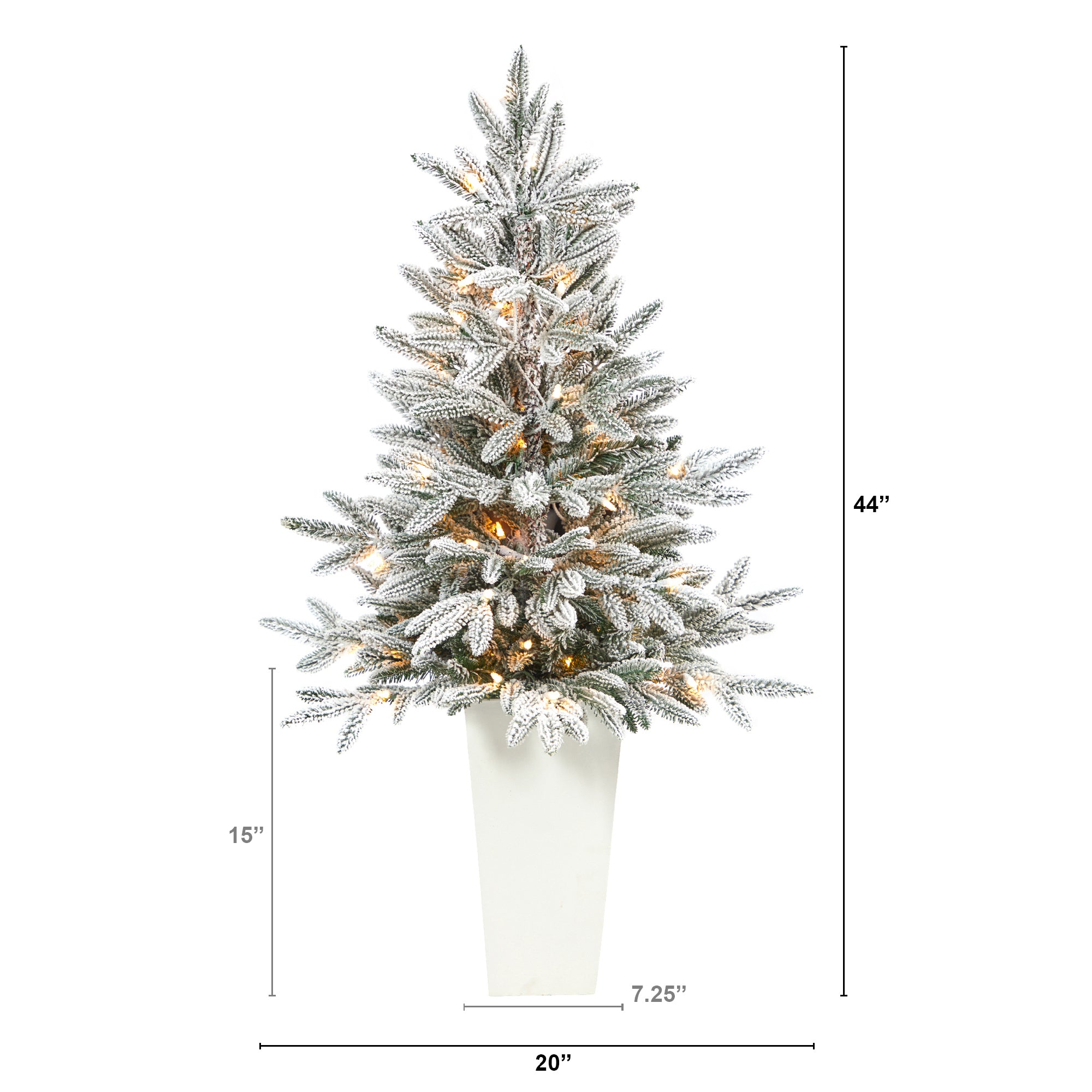 44"� Flocked Manchester Spruce Artificial Christmas Tree with 50 Lights and 133 Bendable Branches in White Planter