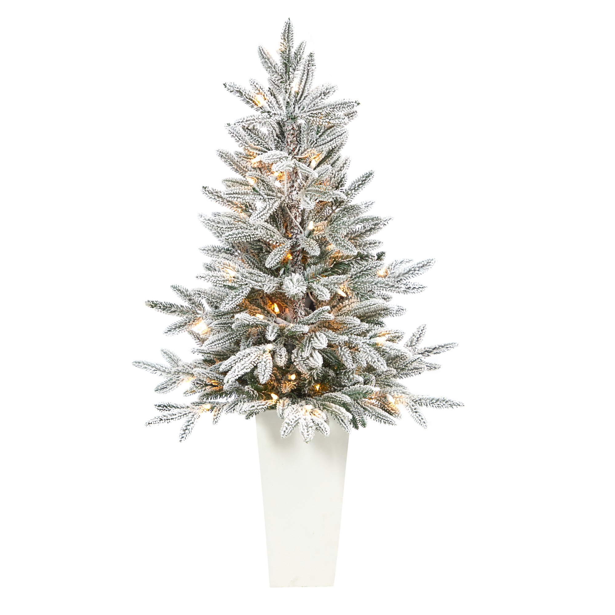44"� Flocked Manchester Spruce Artificial Christmas Tree with 50 Lights and 133 Bendable Branches in White Planter