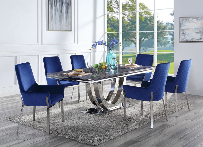 Cambrie Blue Velvet Side Chair (2Pc)